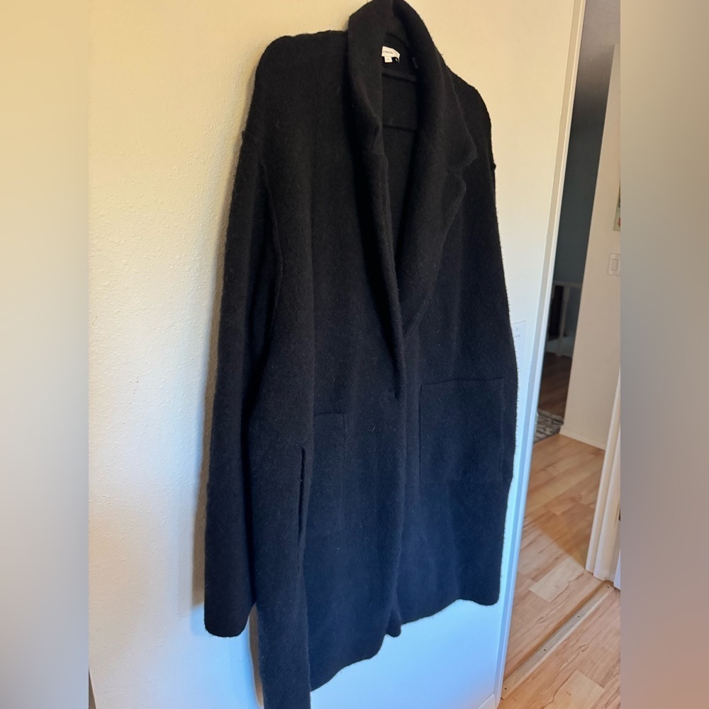 VINCE Cardigan Coat Brushed Wool Alpaca Blend Oversized Sweater Size XL Black - Picture 4 of 13